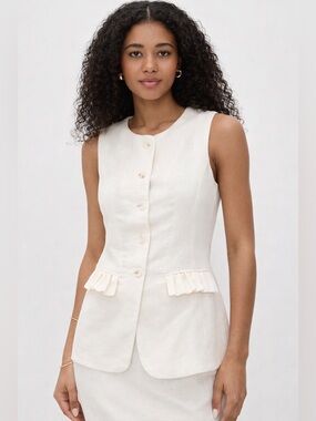 POSSE Matilda Linen Gilet Vest Top Ivory | Structured Button Front | NWT | XS